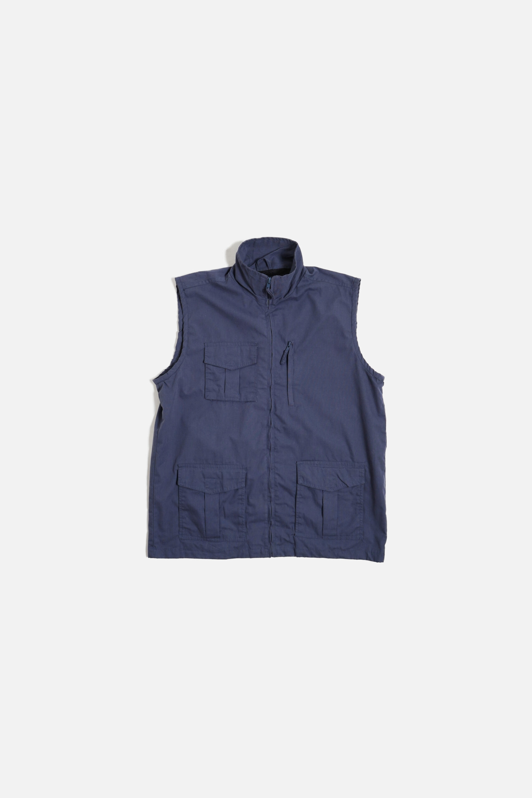 HABAND COTTON ZIP UP VEST SMOKE BLUE
