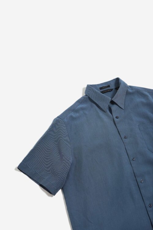 90’S AXIST RAYON POLYESTER FABRIC S/S SHIRTS BLUE