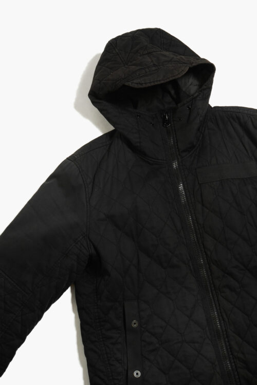 RAW QUILTING HOODED ZIP UP JACKET FADE BLACK