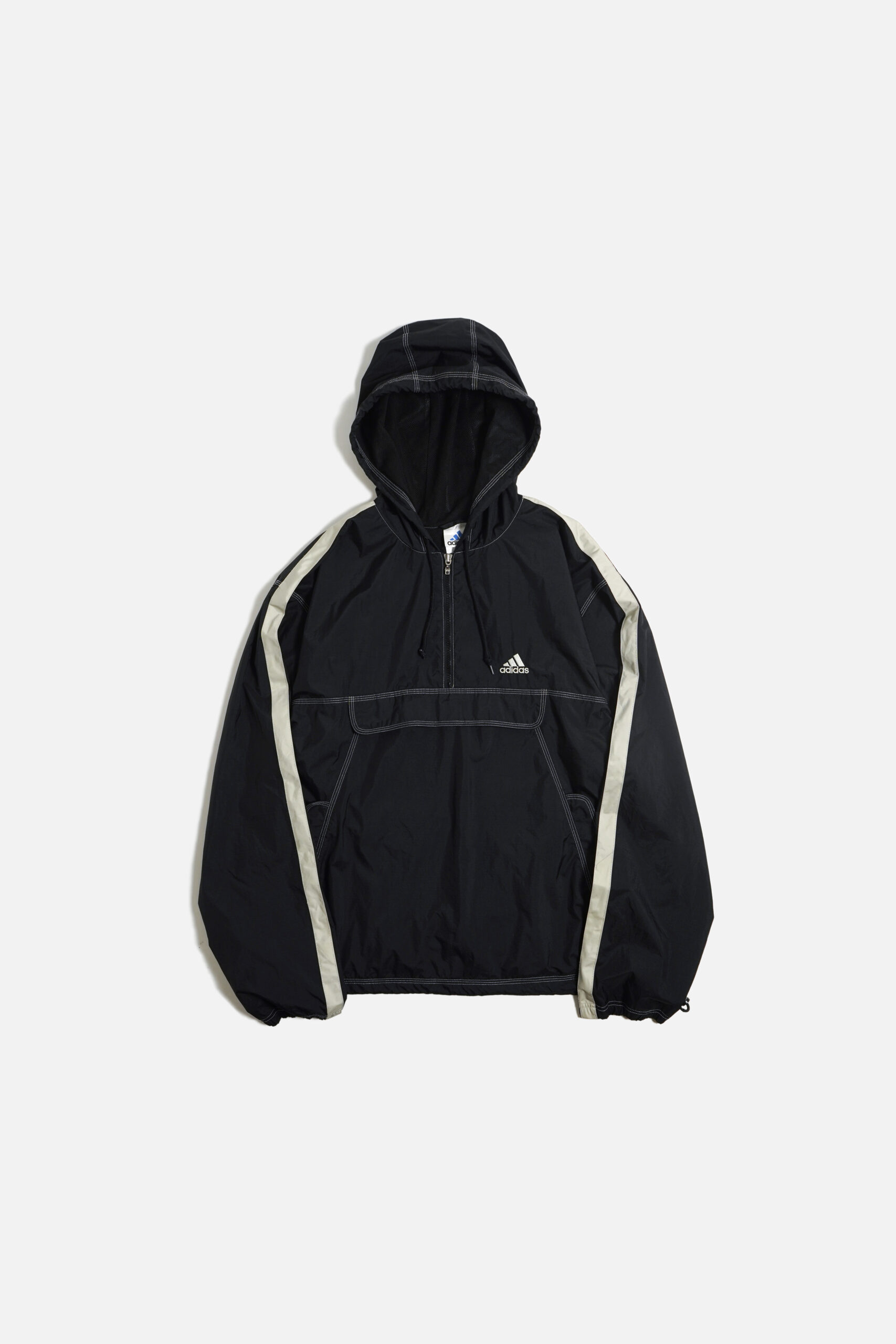 ADIDAS HOODED PULLOVER JACKET WHITE STITCH