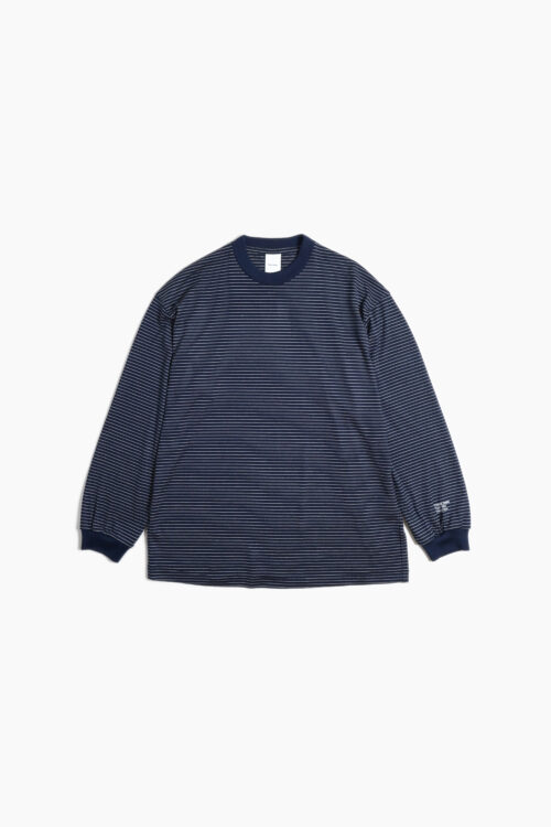 SUPER 140'S MELINO WOOL LONG SLEEVE T-SHIRT NAVY STRIPE