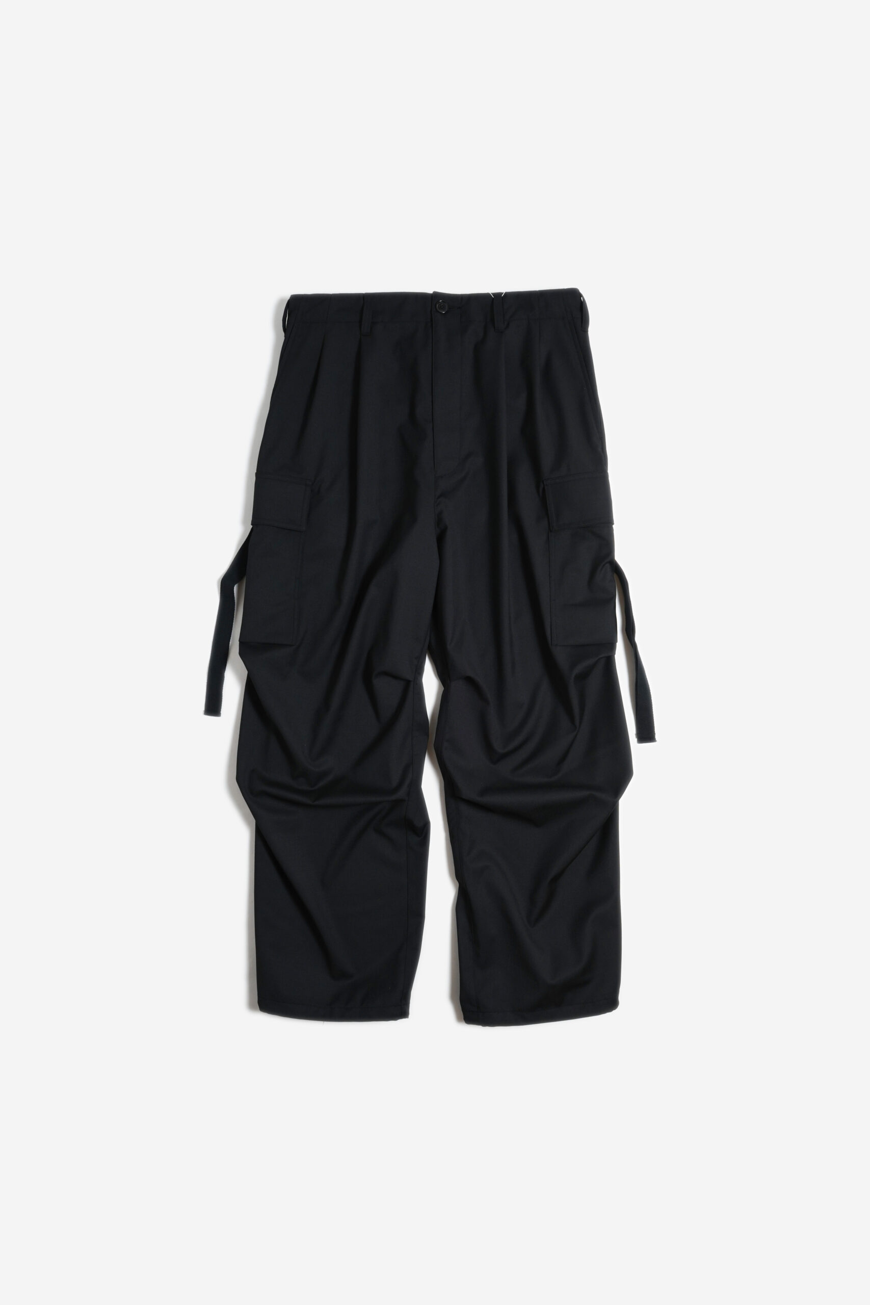 WOOL BLEND WIDE MILITARY TROUSERS BLACK