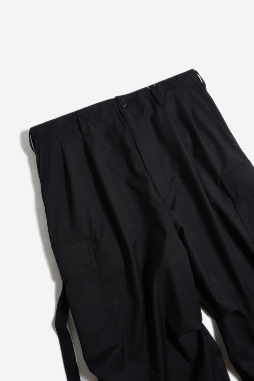 WOOL BLEND WIDE MILITARY TROUSERS BLACK