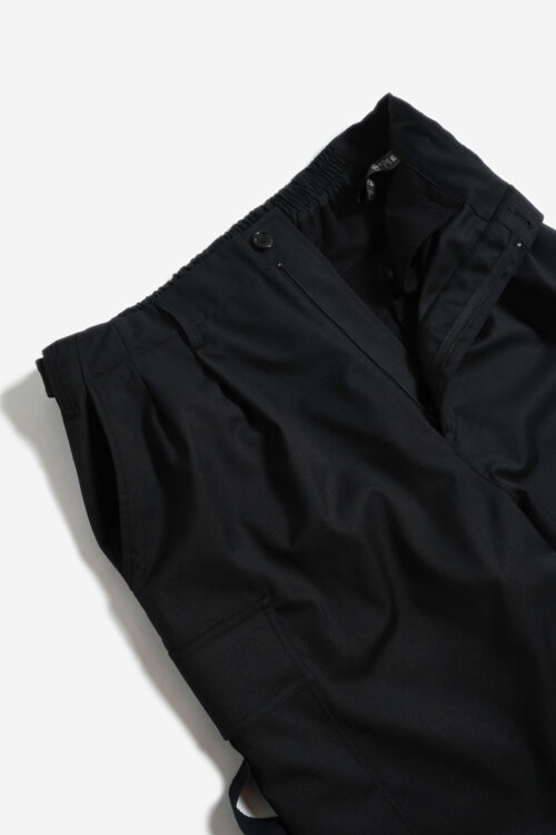 WOOL BLEND WIDE MILITARY TROUSERS BLACK