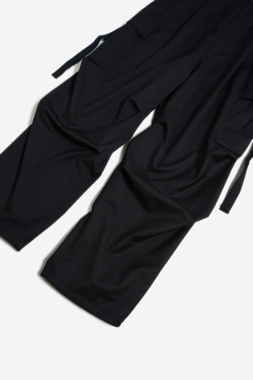 WOOL BLEND WIDE MILITARY TROUSERS BLACK