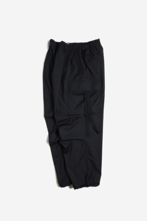 WOOL BLEND WIDE MILITARY TROUSERS BLACK