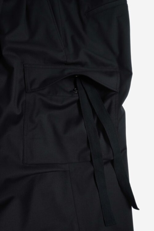 WOOL BLEND WIDE MILITARY TROUSERS BLACK