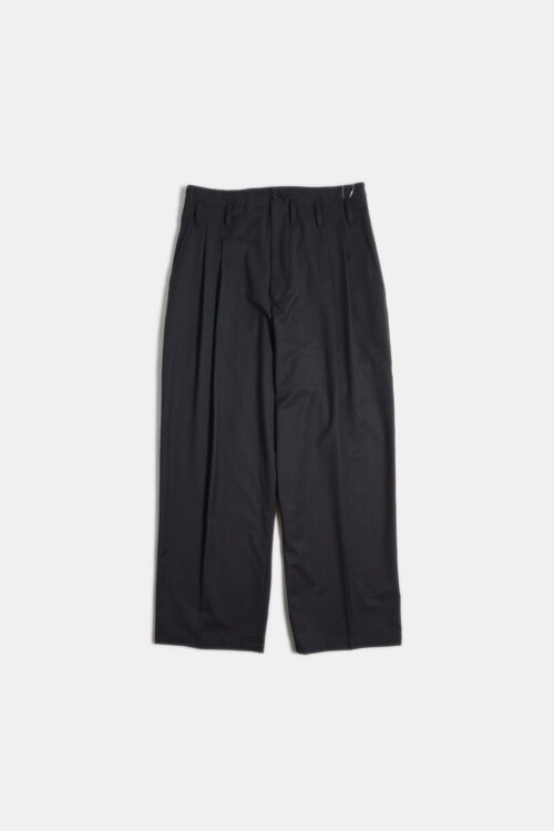 WOOL BLEND WIDE STRAIGHT TROUSERS CHARCOAL