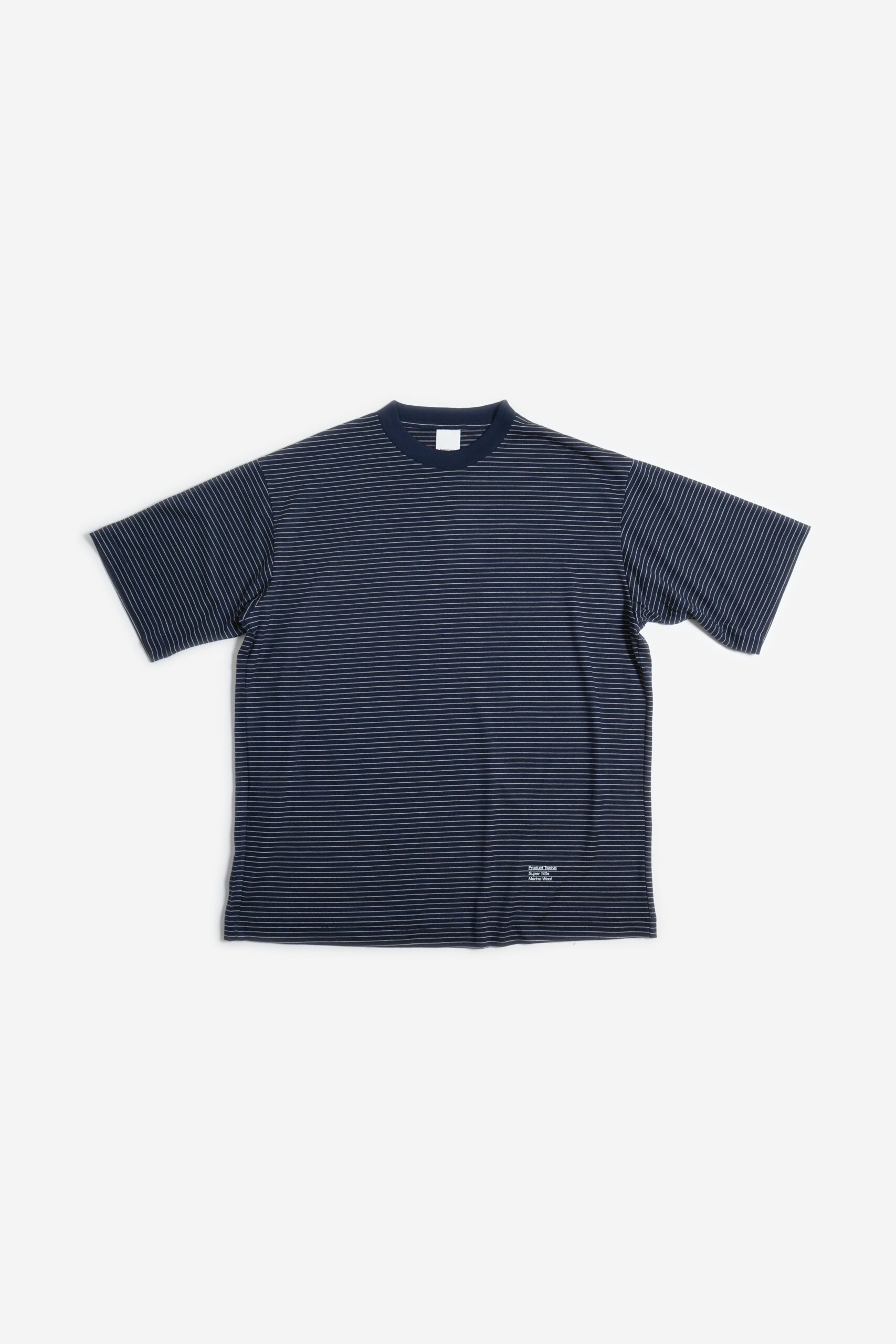 SUPER 140'S MELINO WOOL T-SHIRT NAVY STRIPE