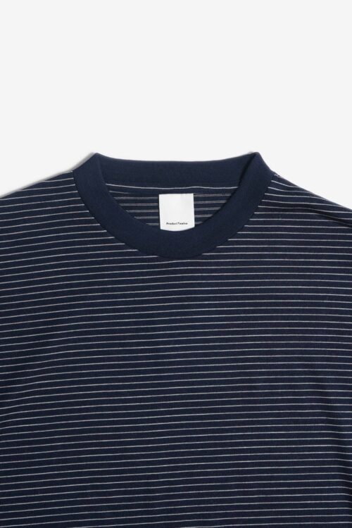 SUPER 140'S MELINO WOOL T-SHIRT NAVY STRIPE