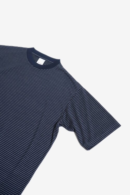 SUPER 140'S MELINO WOOL T-SHIRT NAVY STRIPE