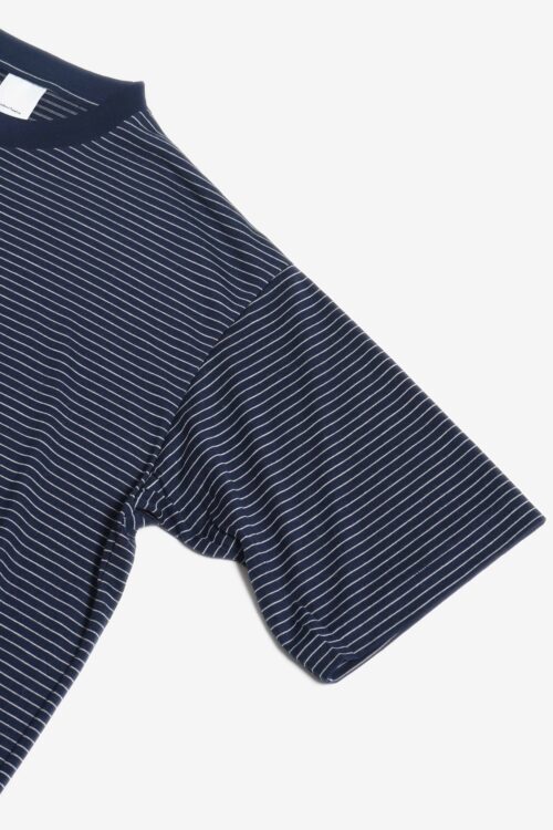 SUPER 140'S MELINO WOOL T-SHIRT NAVY STRIPE