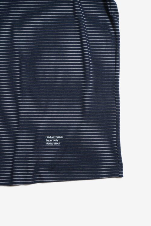 SUPER 140'S MELINO WOOL T-SHIRT NAVY STRIPE
