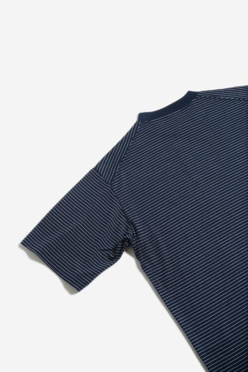 SUPER 140'S MELINO WOOL T-SHIRT NAVY STRIPE