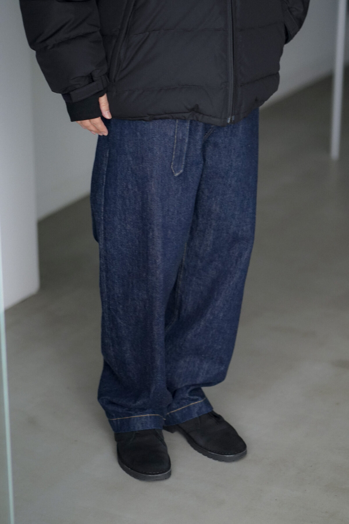 yokosakamoto デニムスラックス BELTED TROUSERS – RAW DENIM – INDIGO | FUDGE UP NOTHING
