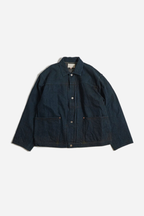 PLEATS JACKET - RAW DENIM - YELLOW OCHRE