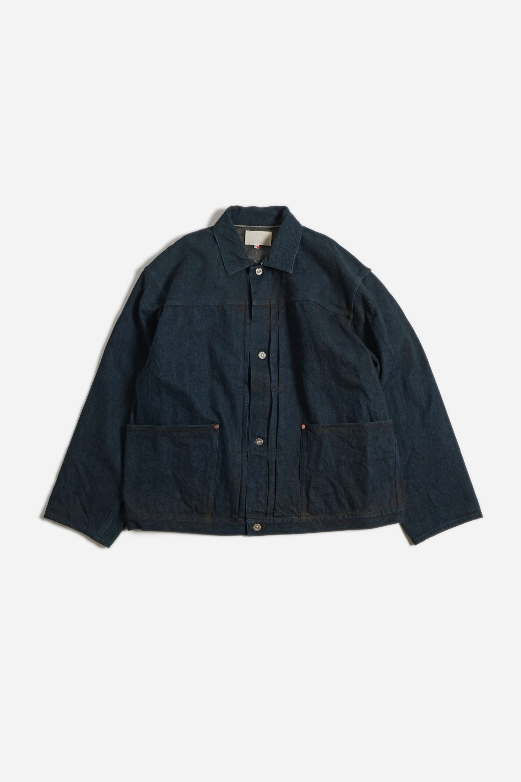 PLEATS JACKET - RAW DENIM - YELLOW OCHRE