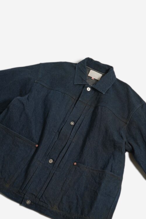 PLEATS JACKET - RAW DENIM - YELLOW OCHRE