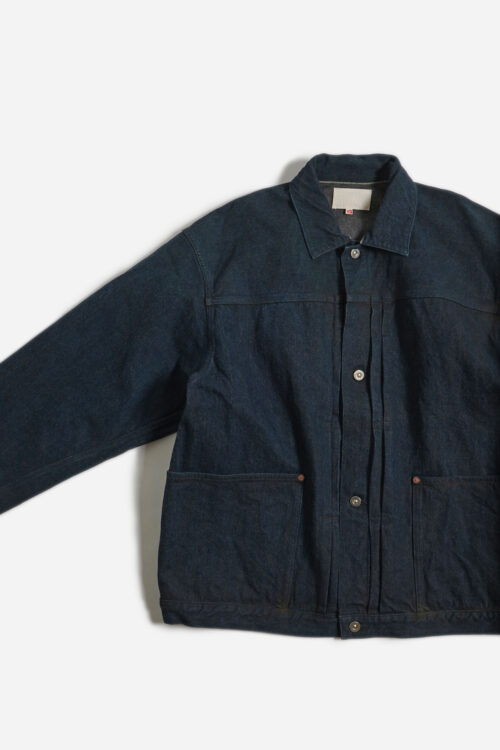 PLEATS JACKET - RAW DENIM - YELLOW OCHRE