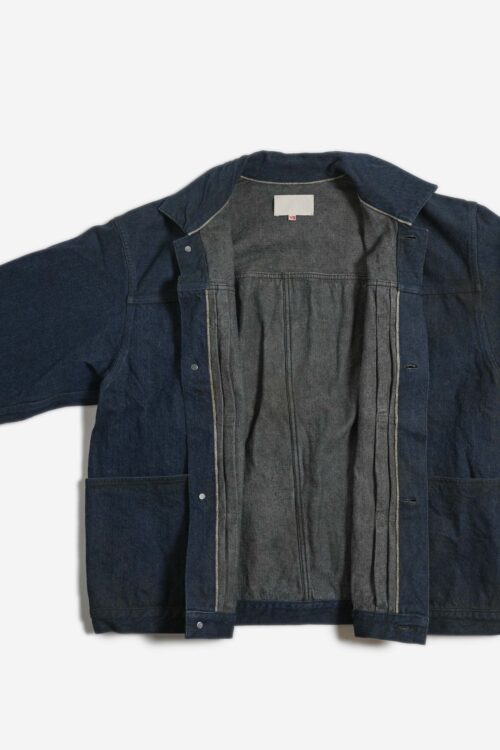 PLEATS JACKET - RAW DENIM - YELLOW OCHRE