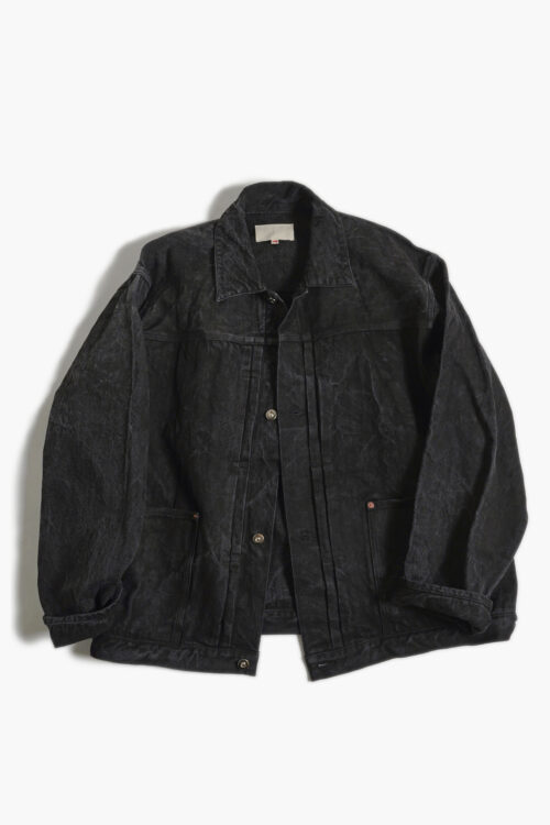 PLEATS JACKET - RAW DENIM - SUMI INK