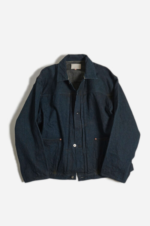 PLEATS JACKET - RAW DENIM - YELLOW OCHRE