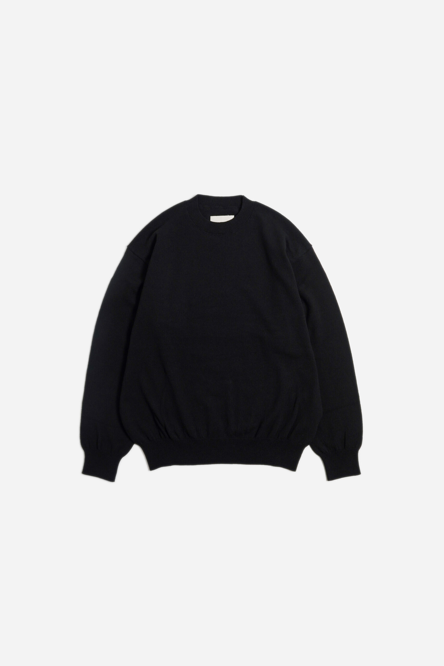 CREW NECK KNIT - HARD TWIST COTTON YARN - BLACK