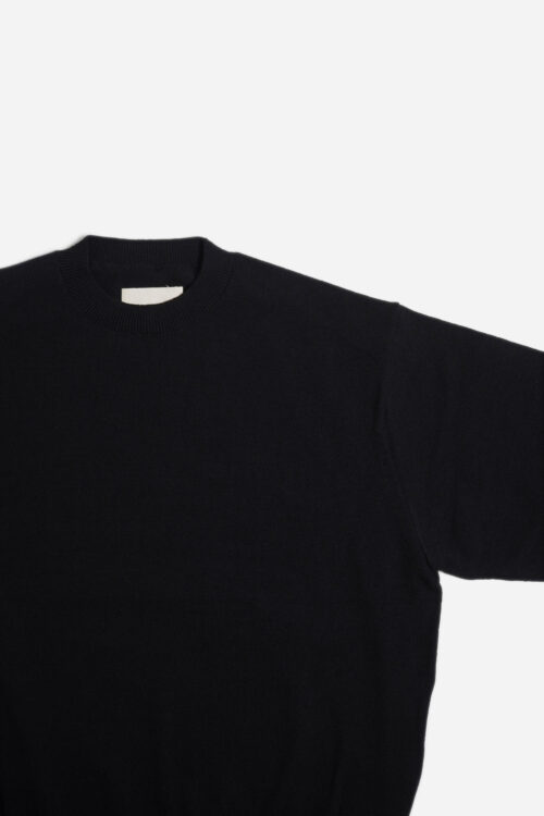 CREW NECK KNIT - HARD TWIST COTTON YARN - BLACK