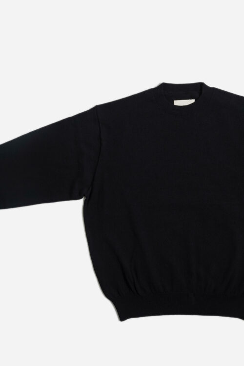 CREW NECK KNIT - HARD TWIST COTTON YARN - BLACK
