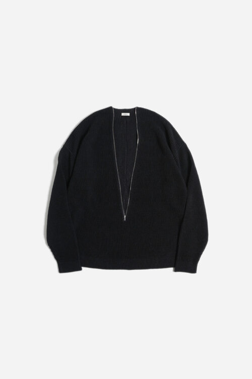 HEMP KNIT ZIP-UP JUMPER BLACK