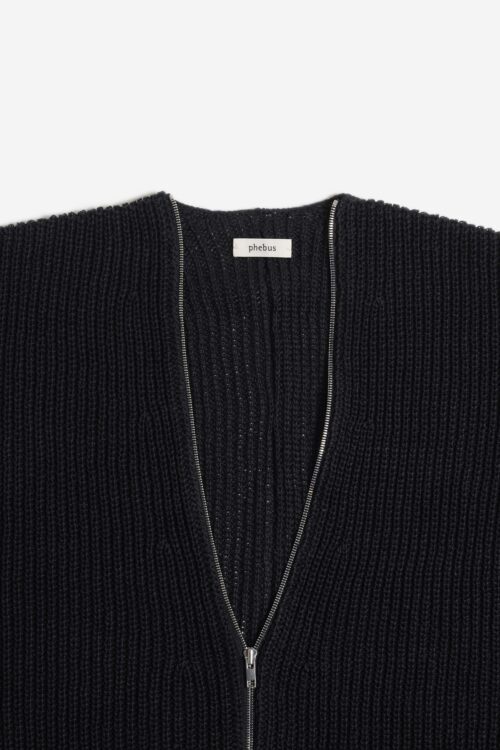 HEMP KNIT ZIP-UP JUMPER BLACK