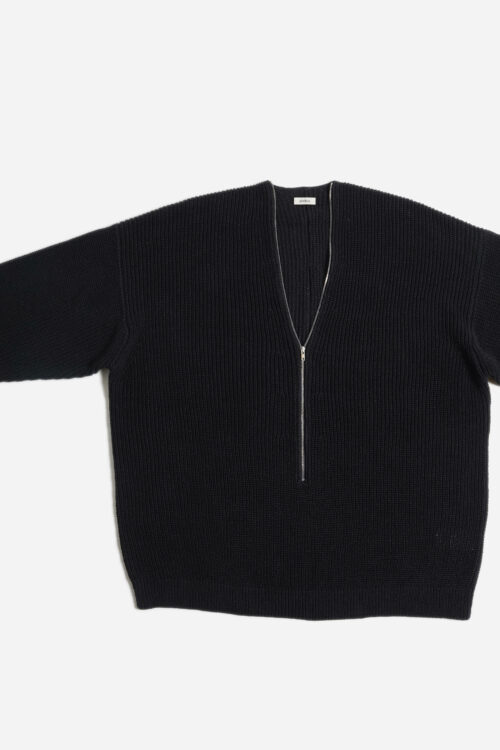HEMP KNIT ZIP-UP JUMPER BLACK
