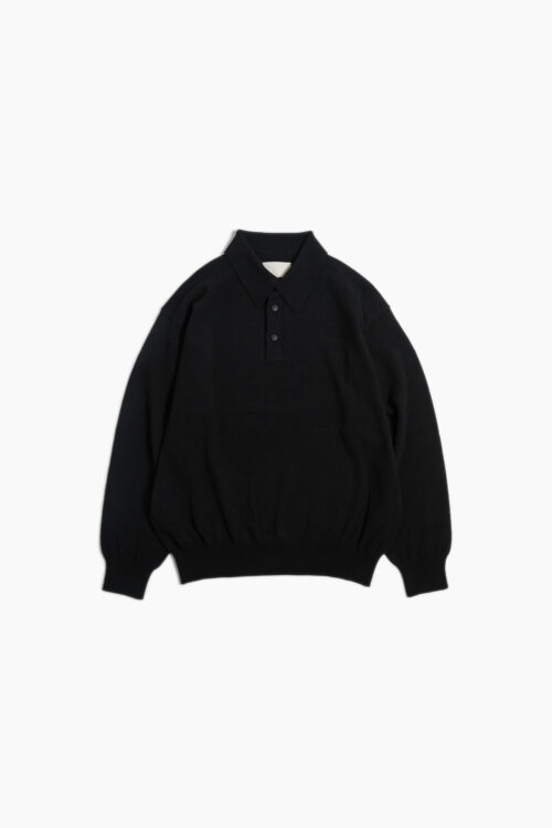 KNIT POLO - HARD TWIST COTTON YARN - BLACK