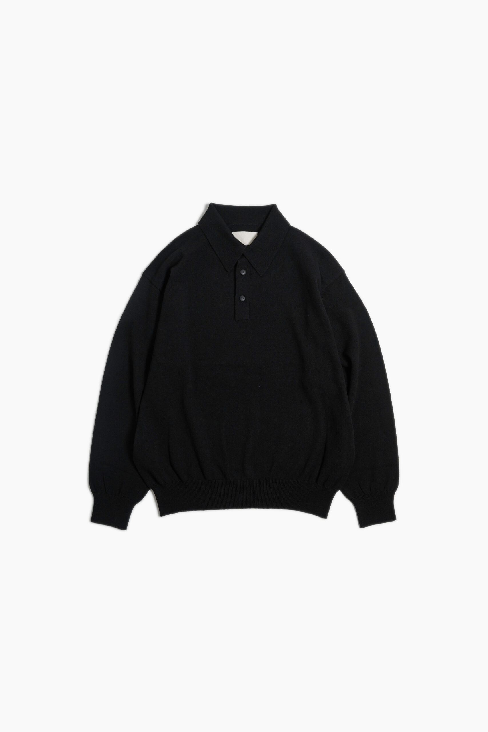 KNIT POLO - HARD TWIST COTTON YARN - BLACK