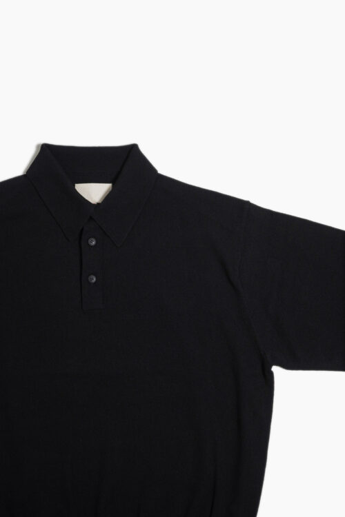 KNIT POLO - HARD TWIST COTTON YARN - BLACK
