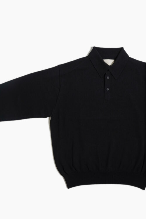 KNIT POLO - HARD TWIST COTTON YARN - BLACK