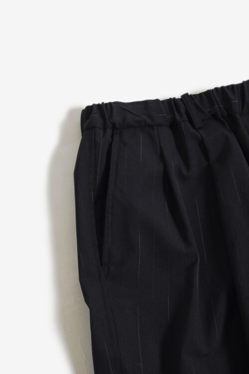 DOUBLE PLEATED WIDE EASY PANTS - WOOL KASURI STRIPE - BLACK