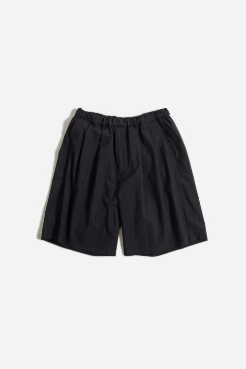 DOUBLE PLEATED WIDE EASY SHORTS - WOOL KASURI STRIPE - BLACK