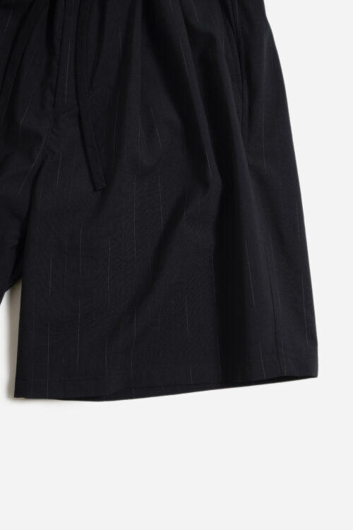 DOUBLE PLEATED WIDE EASY SHORTS - WOOL KASURI STRIPE - BLACK