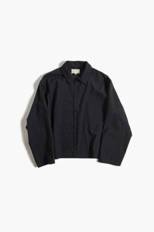WORK BLOUSE - WOOL KASURI STRIPE - BLACK