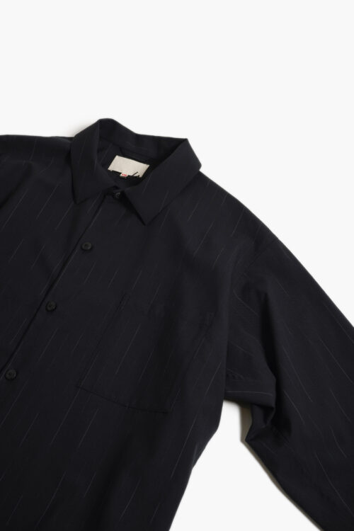 WORK BLOUSE - WOOL KASURI STRIPE - BLACK