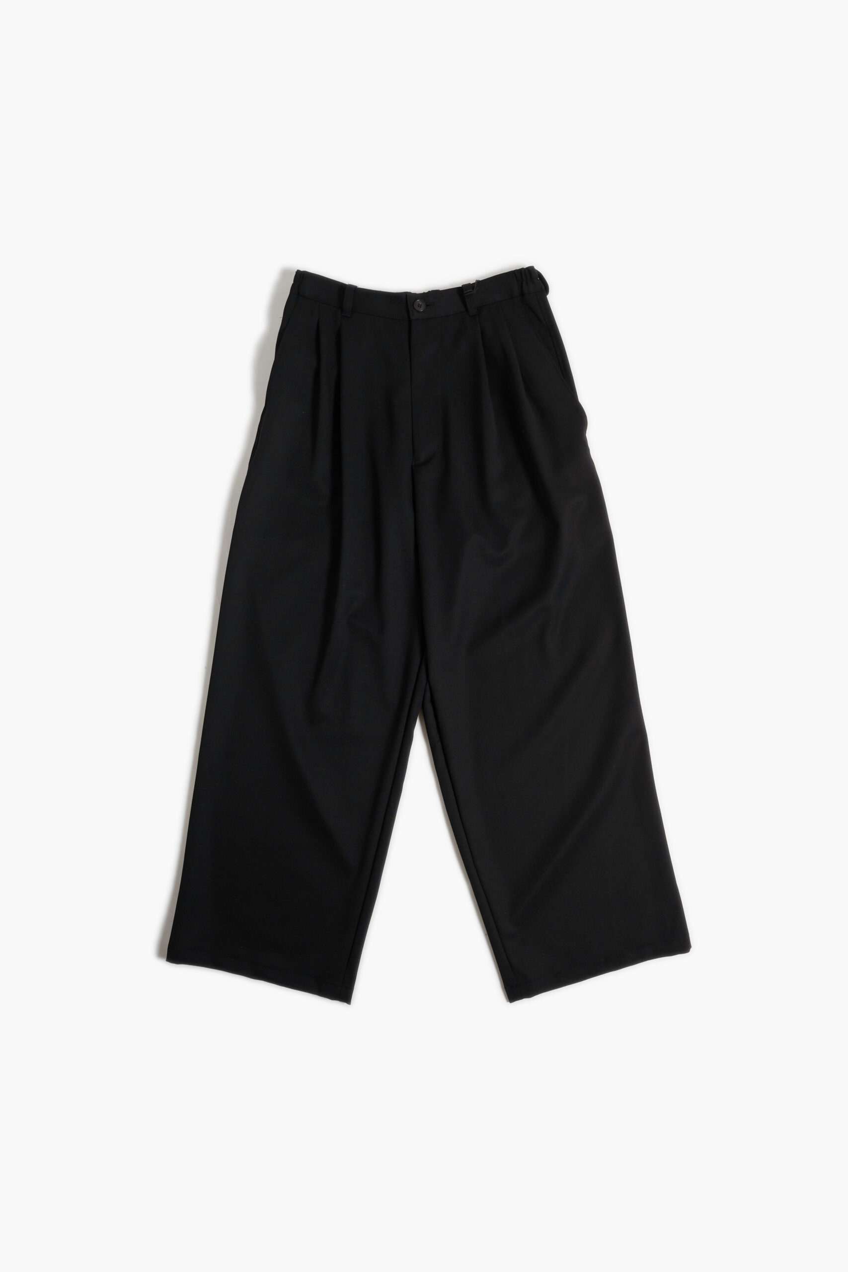 WOOL GABARDINE WIDE EASY TROUSERS BLACK