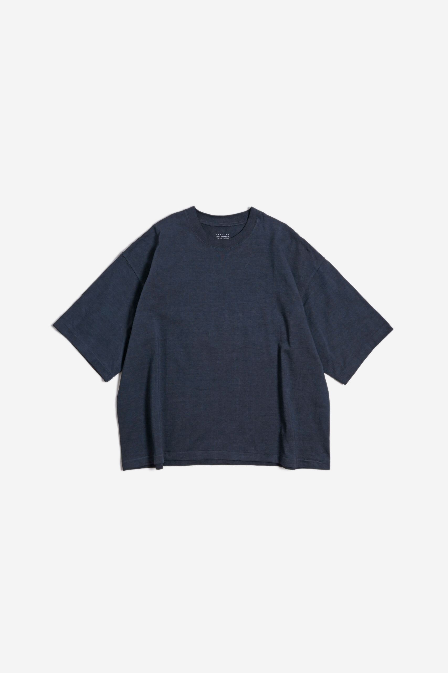 BOX TUBE T-SHIRT - NATURAL GARMENT DYE / ORIGINAL LOOP WHEEL KNIT FABRIC - INDIGO