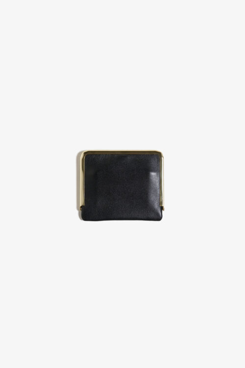 FRAMED LEATHER HALF WALLET. BLACK / GOLD