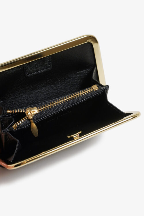 FRAMED LEATHER HALF WALLET. BLACK / GOLD