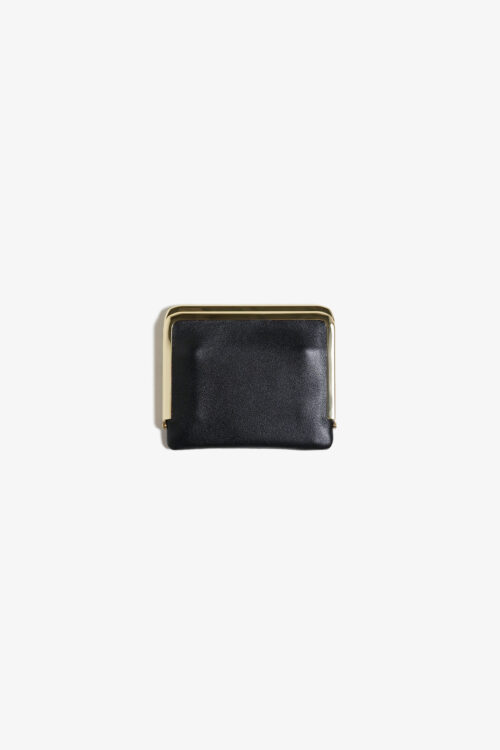 FRAMED LEATHER HALF WALLET. BLACK / GOLD