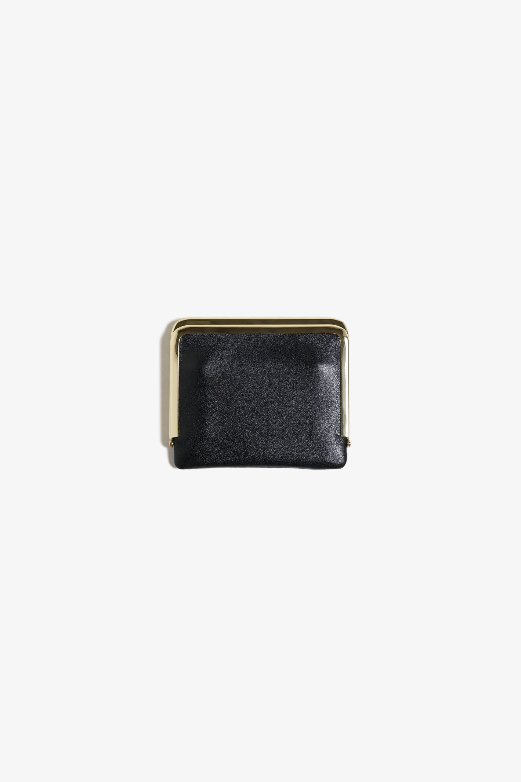 FRAMED LEATHER HALF WALLET. BLACK / GOLD