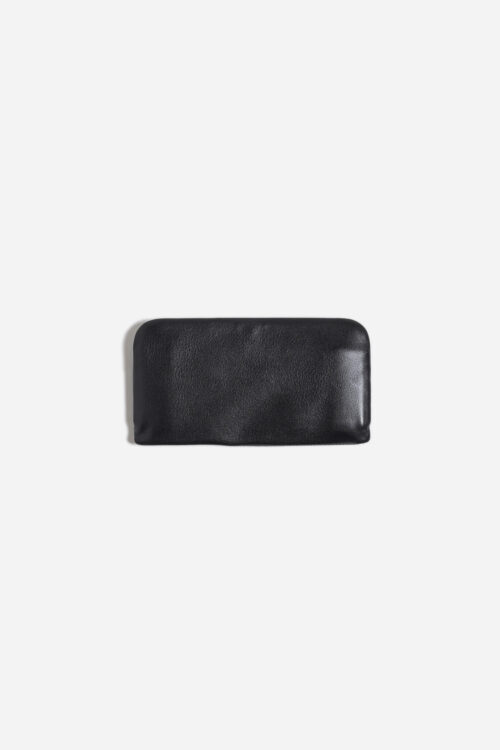 FRAMED LEATHER LONG WALLET. BLACK / GOLD