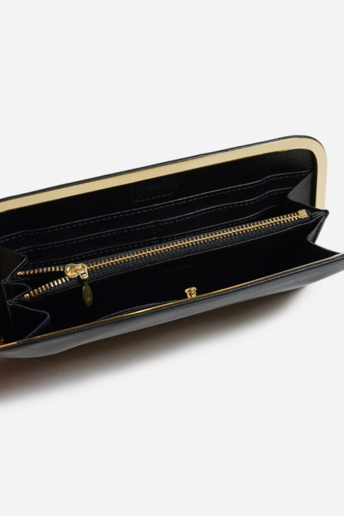 FRAMED LEATHER LONG WALLET. BLACK / GOLD