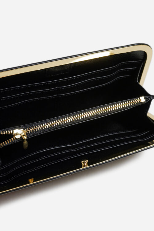 FRAMED LEATHER LONG WALLET. BLACK / GOLD